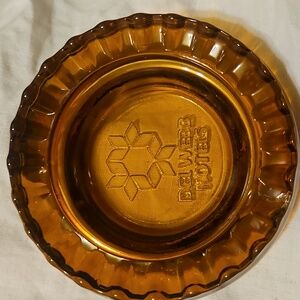 Vintage Del Webb Hotels Amber Glass Advertising Ashtray 4" Very Good Condition